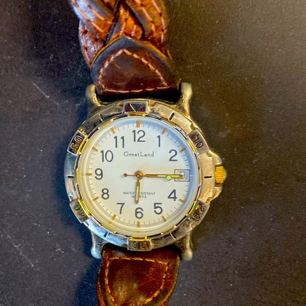 Great land leather stainless steel watch